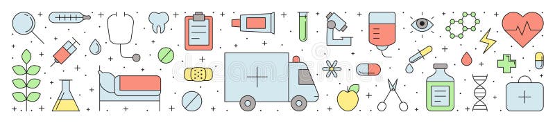 Medical and Science Vector Horizontal Outline Illustration. Stock