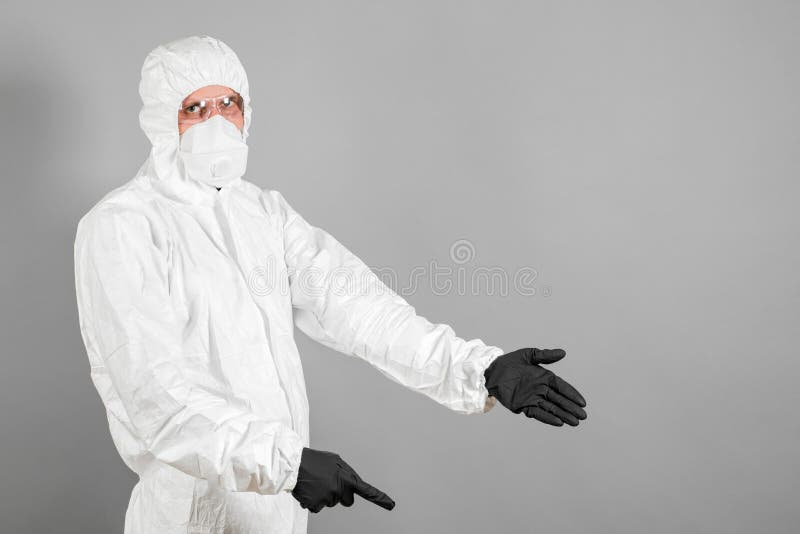 A Medical Scientist or a Police Officer in Riot Gear Pointing To an ...