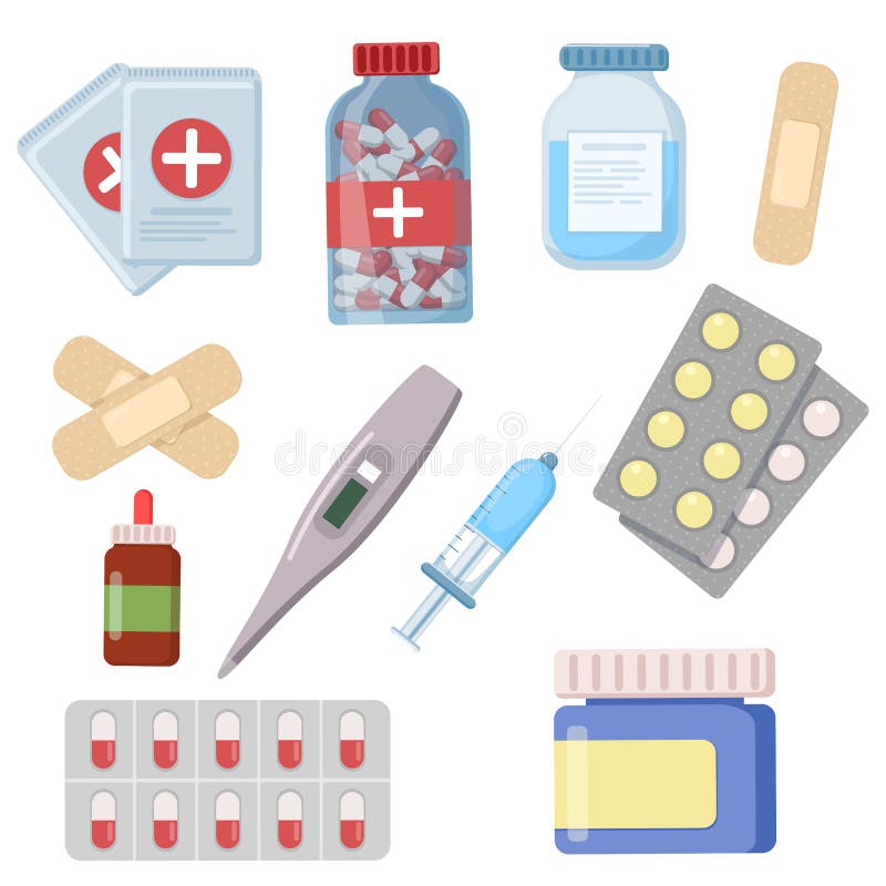 Medical Set. the Composition of the First Aid Kit Stock Vector