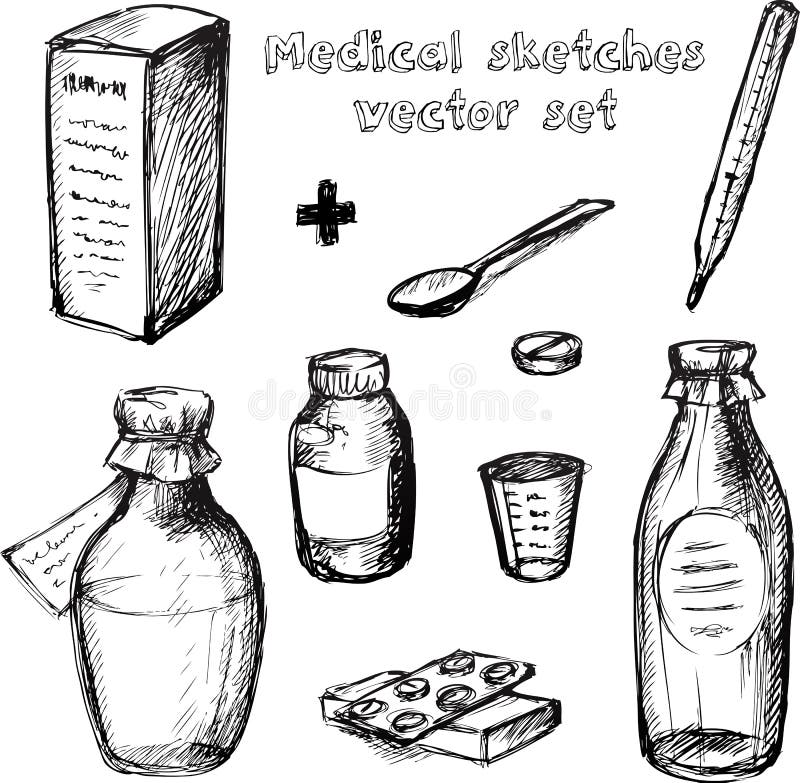 Medical Sketches Vector Set Stock Vector Illustration of medicine