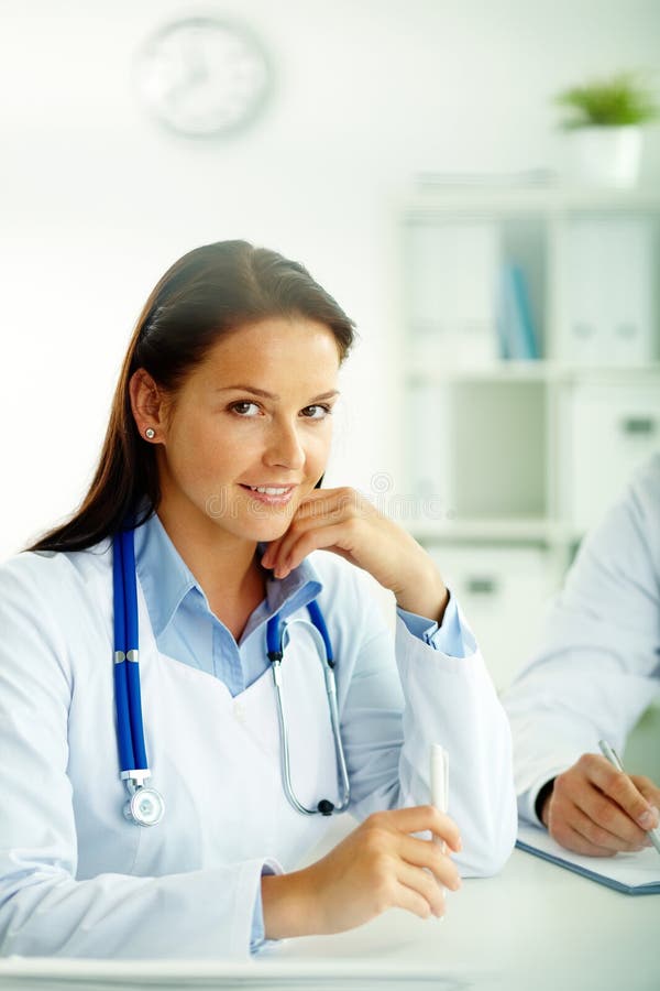 Medical Specialist Thinking of Patients Diagnosis Stock Photo Image