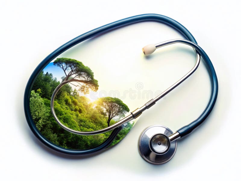Medical Stethoscope Double Exposure on White Background A Symbolic Representation of Healthcare and Wellness stock illustration