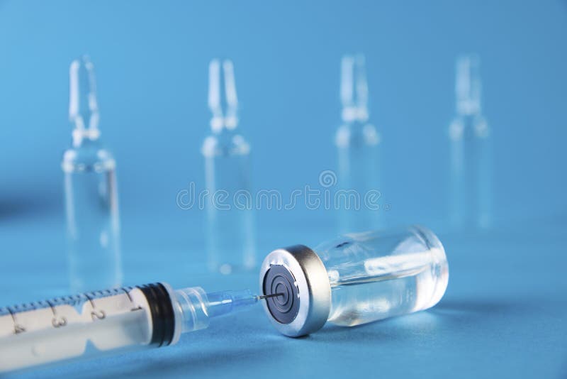 Medical syringe with needle in ampules
