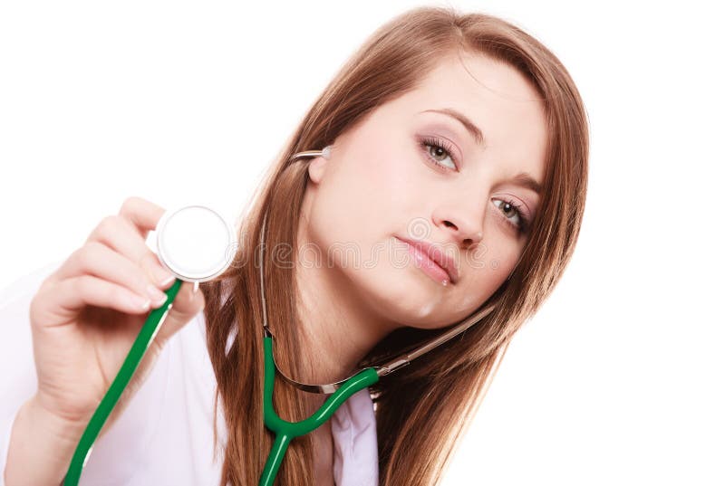 Medical. Woman doctor in lab coat with stethoscope stock photo Medical. Woman doctor in lab coat with stethoscope stock photo