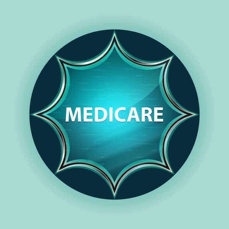 Medicare magical glassy sunburst blue button sky blue background royalty free illustration
