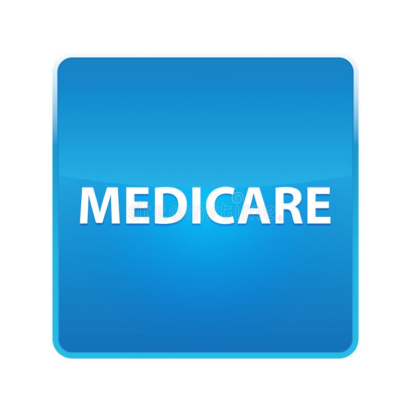 Medicare shiny blue square button vector illustration