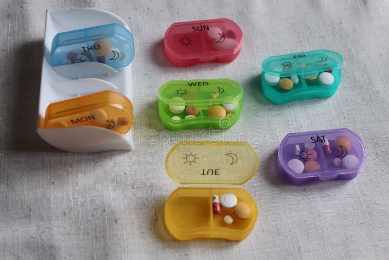 Medication for daily and Weekly Use in Labelled Boxes.chemist Doctors