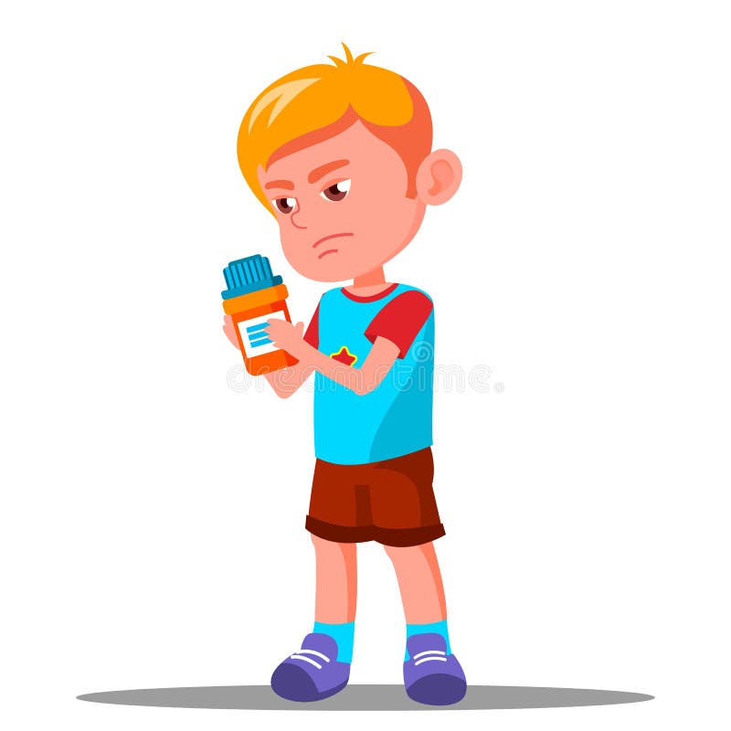 Medicina della tenuta del bambino nel suo vettore della mano salute Illustrazione isolata illustrazione vettoriale Medicina della tenuta del bambino nel suo vettore della mano salute Illustrazione isolata illustrazione vettoriale