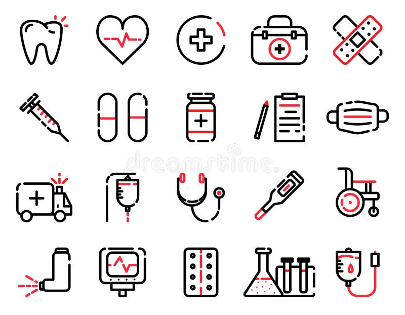 Medical outline icons collection isolated on white background. Vector illustration royalty free illustration