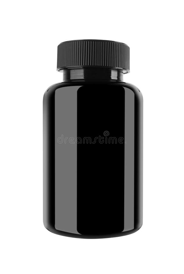 Medicine bottle of black glass or plastic