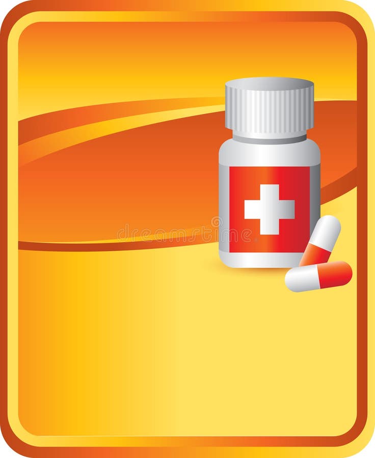 Medicine Bottle on Orange Backdrop Stock Vector Illustration of group