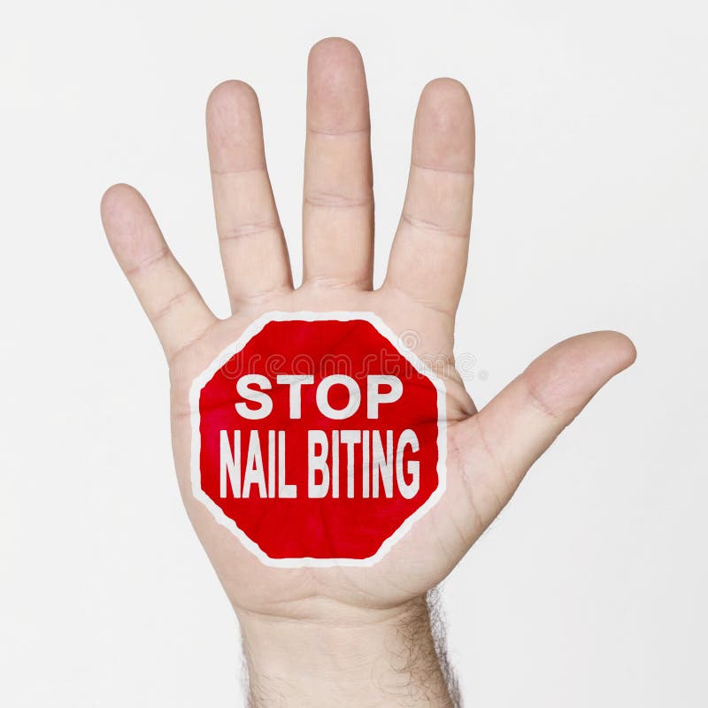 On the Palm of the Hand There is a Stop Sign with the Inscription - STOP  NAIL BITING. Isolated on White Background Stock Image - Image of biting,  nail: 203431709
