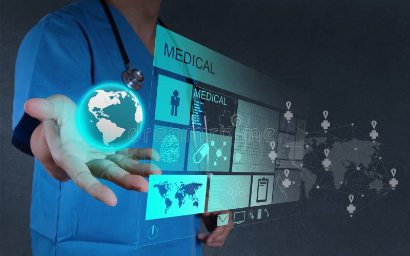 Medicine doctor working with modern computer inter stock images