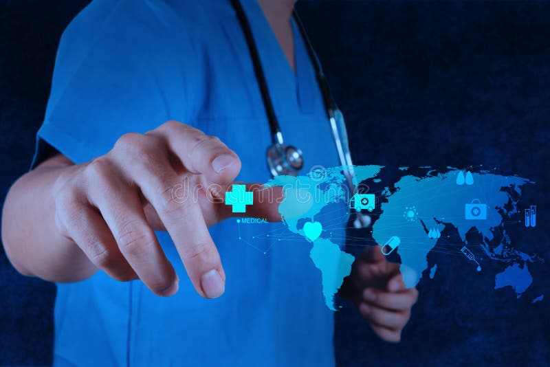 Medicine doctor working with modern computer stock photos