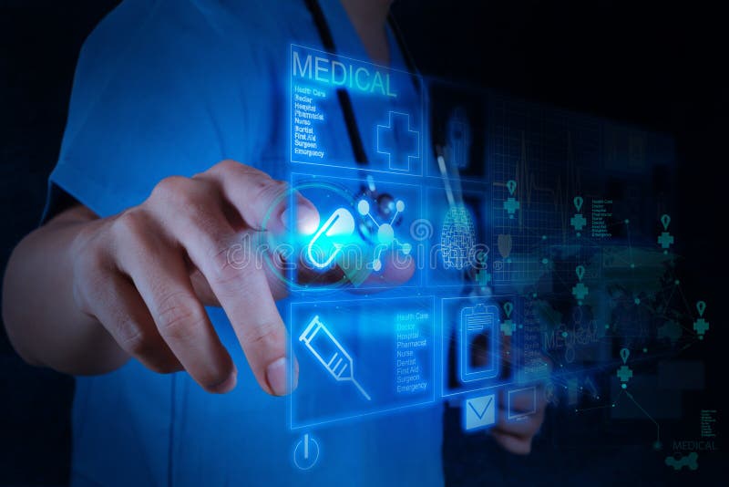 Medicine doctor working with modern computer interface stock photography