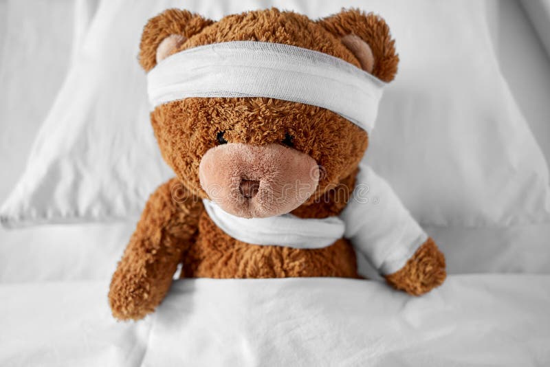 Teddy bear in bandages stock illustration. Illustration of healthcare -  101421815