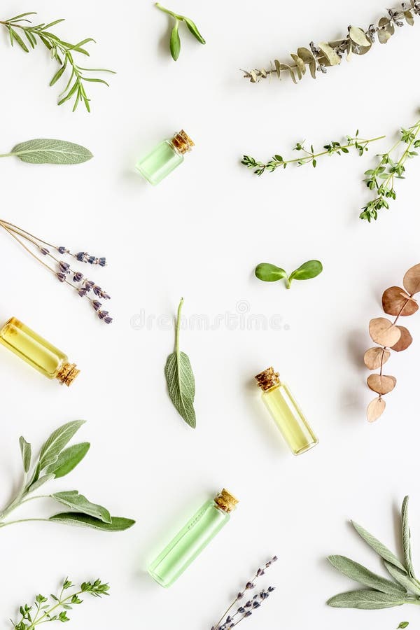 Medicine Made from Wildflowers and Herbs with Essential Oils on White