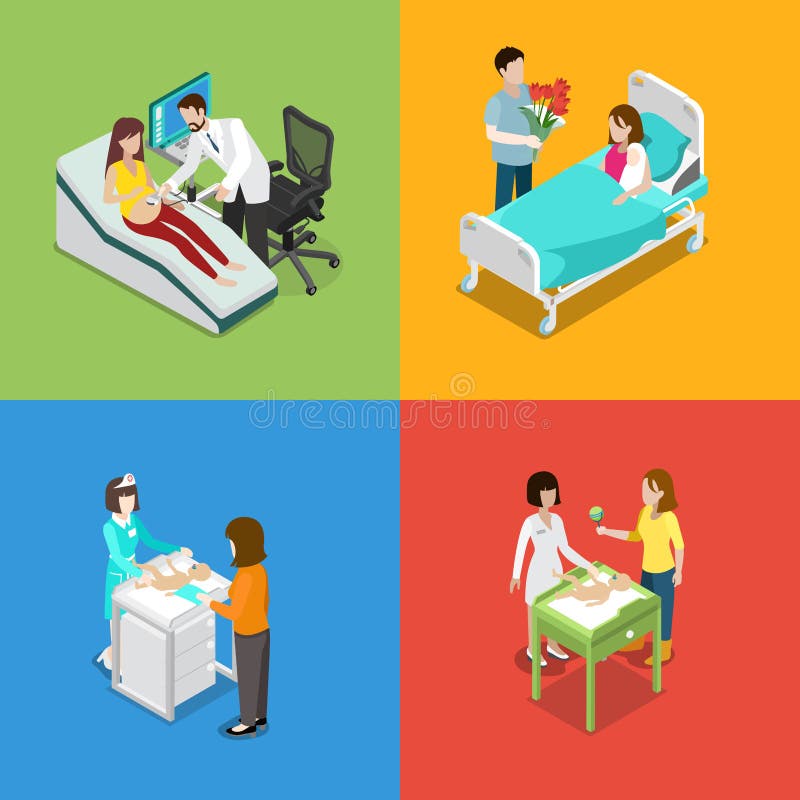 Medicine prenatal pregnancy flat 3d isometric medical vector stock illustration Medicine prenatal pregnancy flat 3d isometric medical vector stock illustration