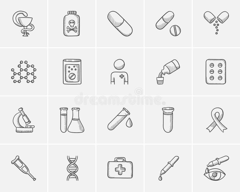 Medicine sketch icon set. royalty free illustration