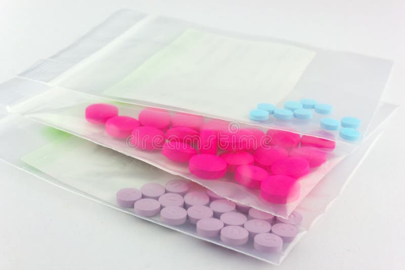 Medicine Tablet Blister Pack in Dispensing Plastic Bag . Stock Image