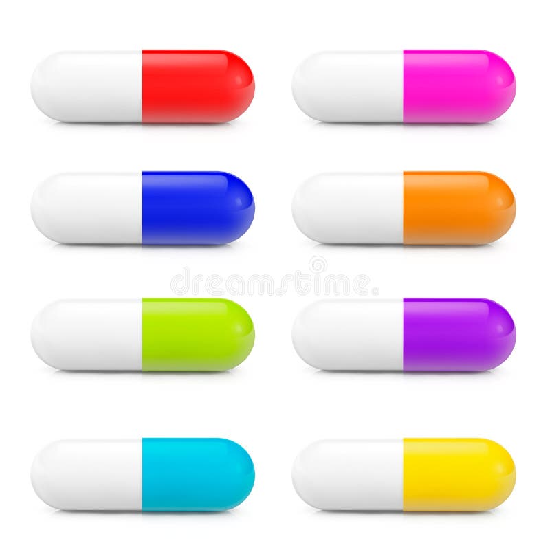 Medicinsk preventivpilleruppsättning för olika färger stock illustrationer Medicinsk preventivpilleruppsättning för olika färger stock illustrationer