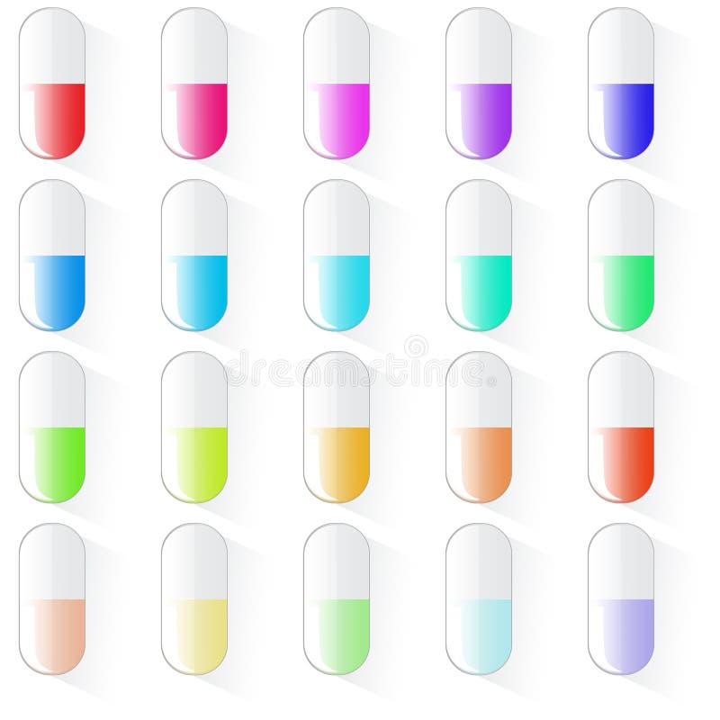 Medicinsk preventivpilleruppsättning, olika färgvektorer vektor illustrationer Medicinsk preventivpilleruppsättning, olika färgvektorer vektor illustrationer