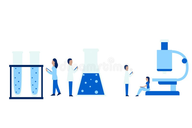 Medicinsk vektorillustration Medicinsk personlig seende jätte- provrör och flaska Doktor som arbetar med mikroskopet royaltyfri illustrationer Medicinsk vektorillustration Medicinsk personlig seende jätte- provrör och flaska Doktor som arbetar med mikroskopet royaltyfri illustrationer