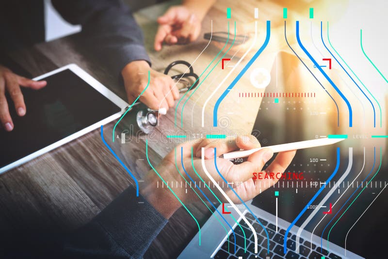 Medicinskt begrepp för teknologinätverkslag Funktionsduglig intelligens för doktorshand arkivfoto Medicinskt begrepp för teknologinätverkslag Funktionsduglig intelligens för doktorshand arkivfoto