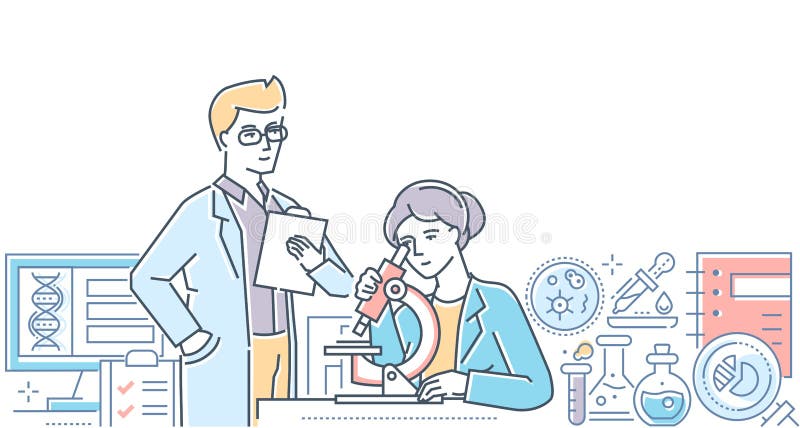 Medicinskt laboratorium - modern linje designstilillustration stock illustrationer Medicinskt laboratorium - modern linje designstilillustration stock illustrationer
