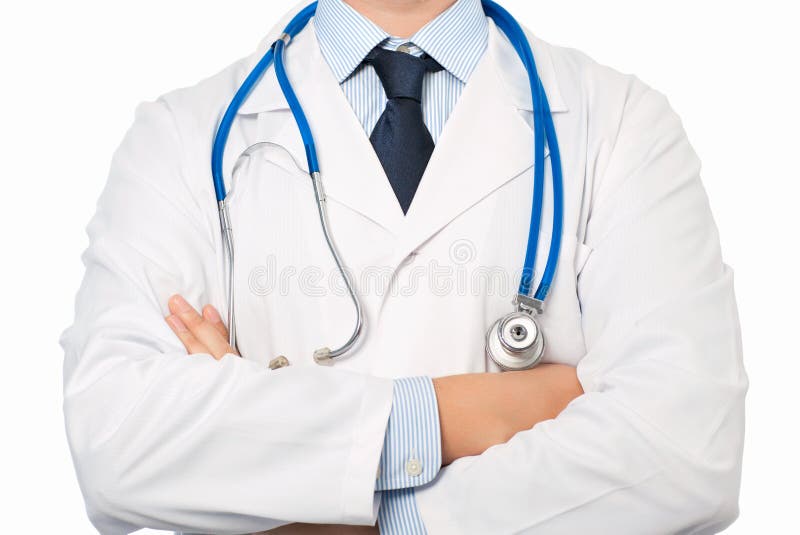 Medico in camice con uno stetoscopio