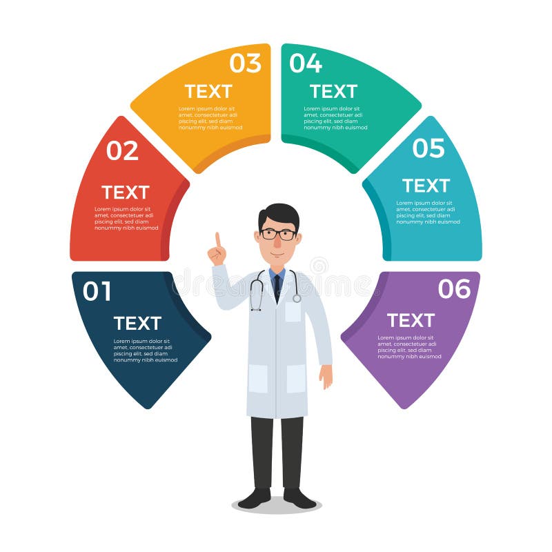 Medico con il modello di Infographic del grafico del cerchio illustrazione vettoriale Medico con il modello di Infographic del grafico del cerchio illustrazione vettoriale
