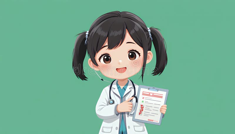 Medico delle ragazze allegre con lista di controllo su Tablet Kawaii Illustrazione royalty illustrazione gratis