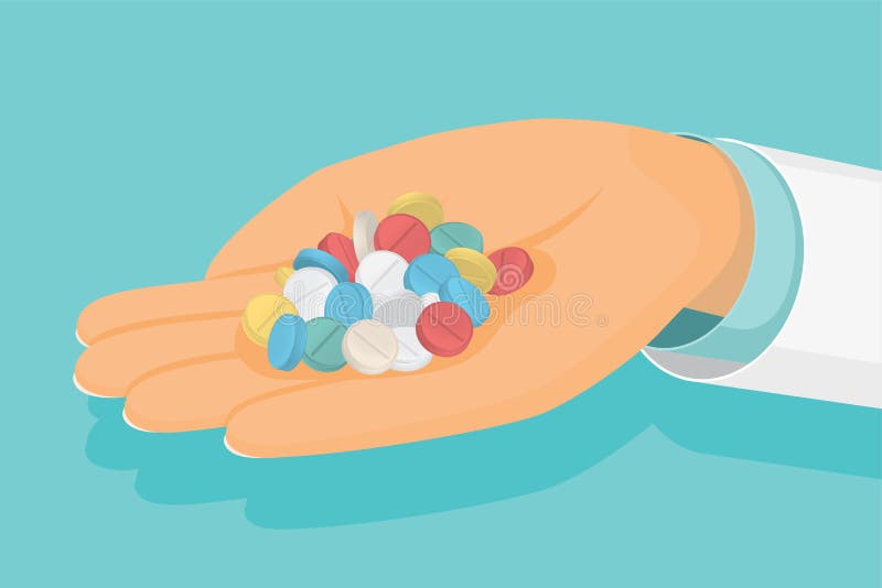 Medico giudica una manciata di pillole disponibila Sanità medica royalty illustrazione gratis Medico giudica una manciata di pillole disponibila Sanità medica royalty illustrazione gratis
