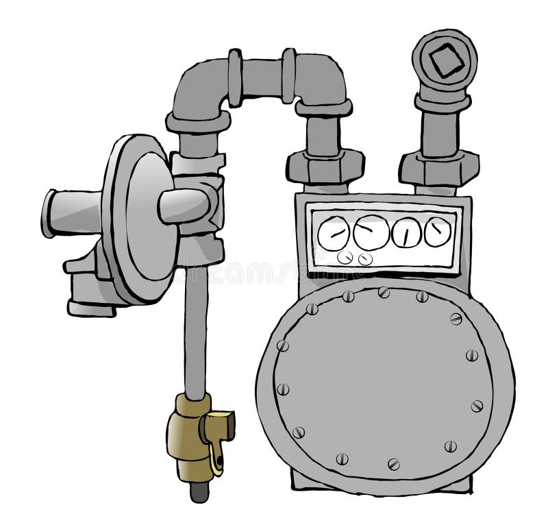 This illustration that I created depicts a natural gas meter with fittings and regulator. This illustration that I created depicts a natural gas meter with fittings and regulator.