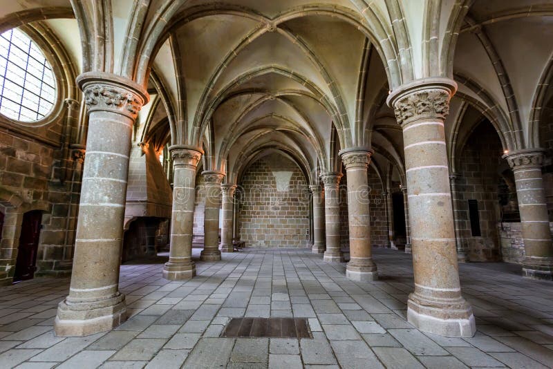 Medieval abbey interior Mont Saint-Michel, France