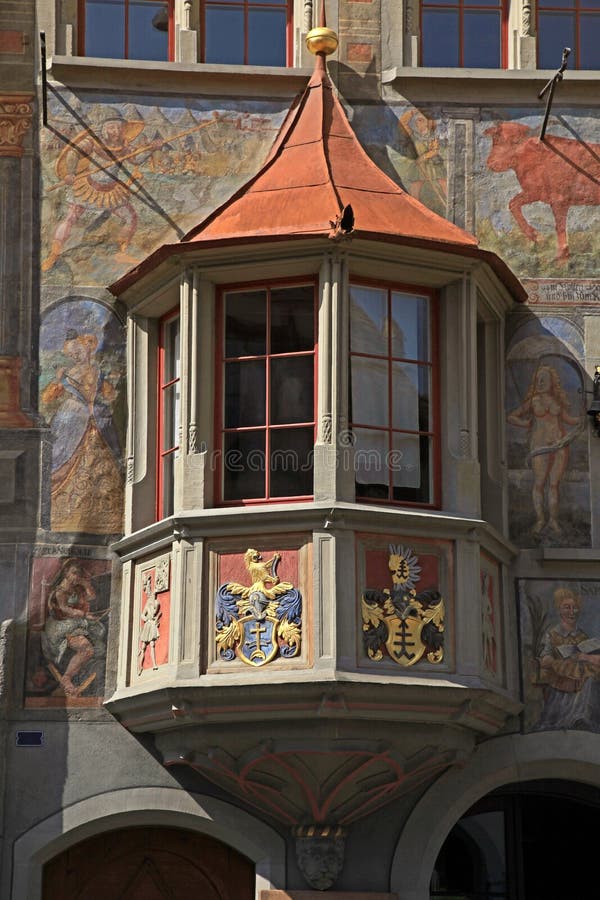 Medieval balcony in Stein am Rhein, Switzerland.