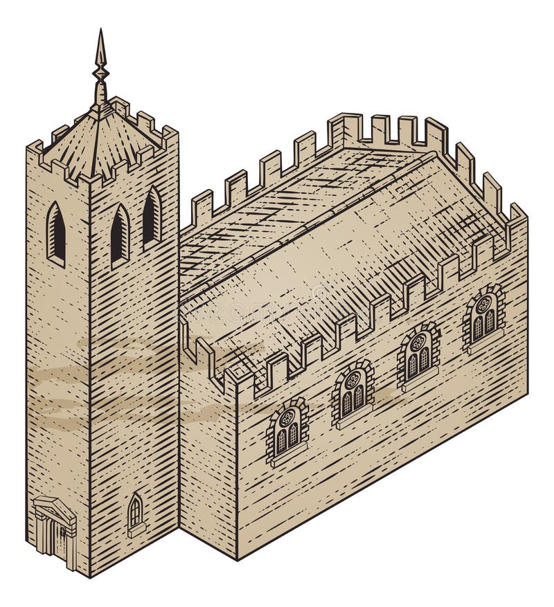 Medieval Building Map Icon Vintage Illustration