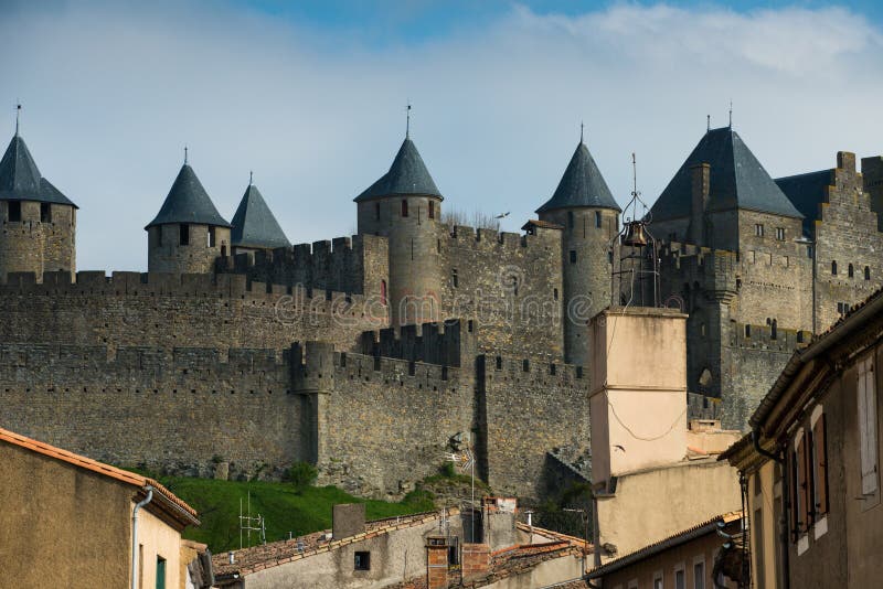 Aerial Top View Of Carcassonne Medieval City And Fortress Castle From Above,  Sourthern France Stock Photo, Picture and Royalty Free Image. Image  81282595.