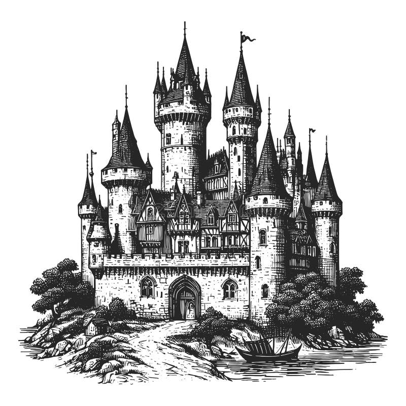 Medieval Castle engraving vector illustration vector illustration