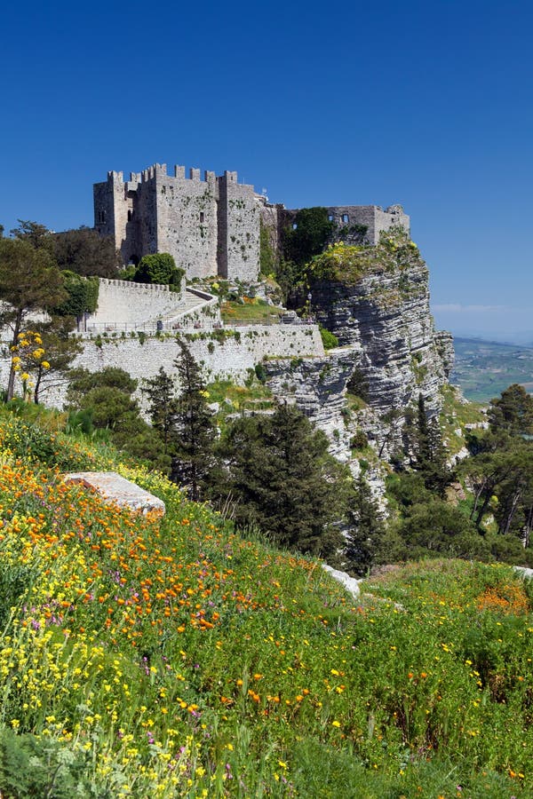 Medieval Castle in Erice, Sicily, Italy stock images