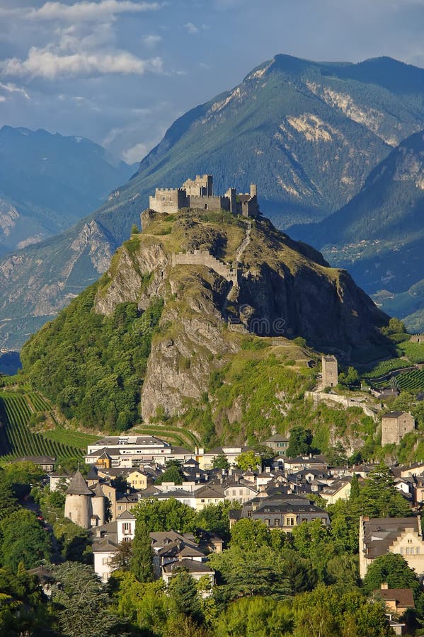 The Medieval Castle Tourbillon And The Town Of Sion Switzerland Stock ...