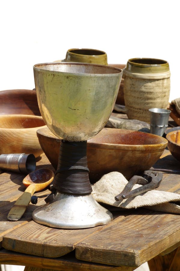 Medieval cups dining stock image. Image of spoons, objects 56420687