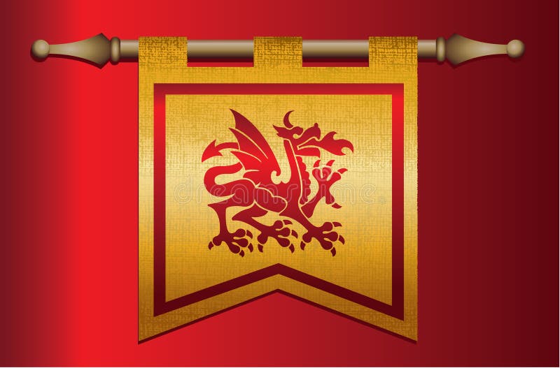 Medieval Flag With Dragon Emblem Stock Vector - Illustration of king