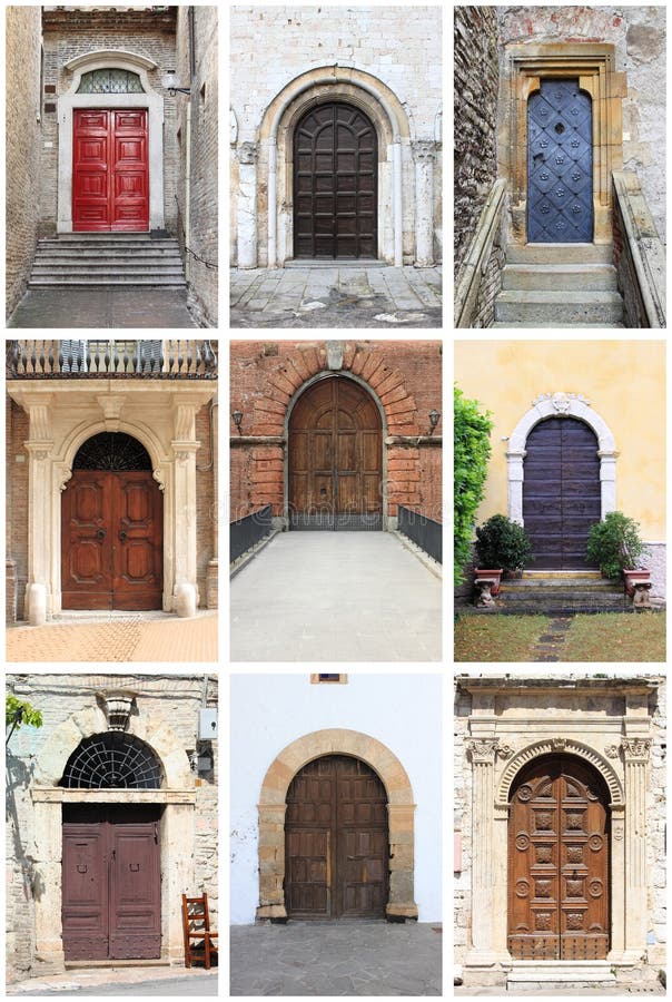 Medieval Front Doors With Rounded Arch Stock Photo - Image of brown