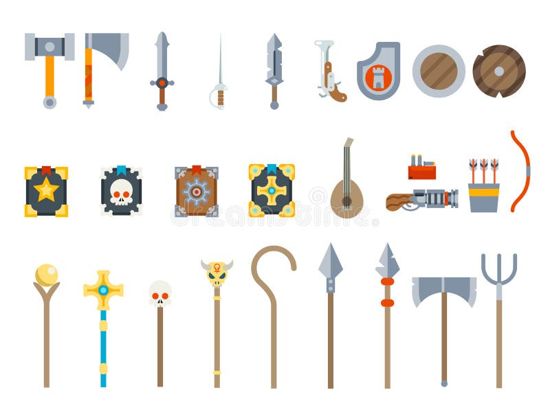 Medieval Game Weapons Set Fantasy RPG Vector Icons Flat Design Vector Illustration