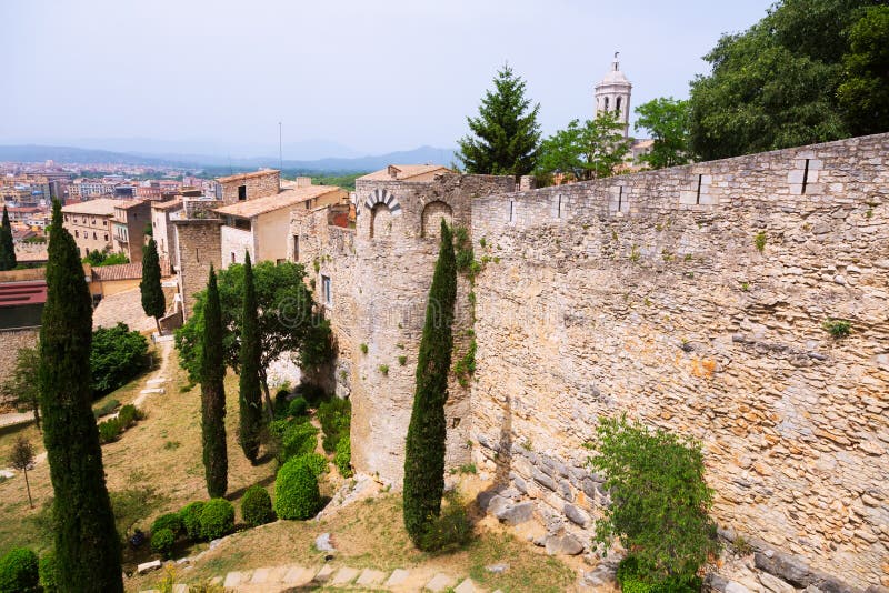 Medieval Girona with City Wall Stock Image - Image of historical, arch ...