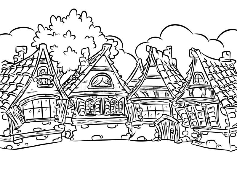 Download Medieval Half-timbered Houses Village Coloring Page Illustration Stock Illustration - Image ...