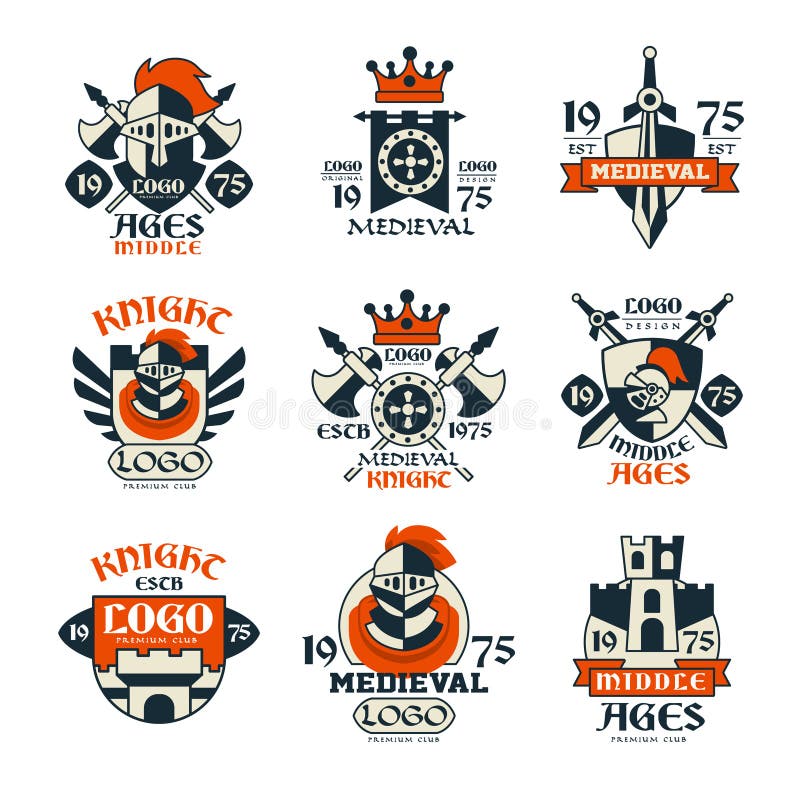Medieval logo design set, middle ages vintage emblem vector Illustrations vector illustration Medieval logo design set, middle ages vintage emblem vector Illustrations vector illustration
