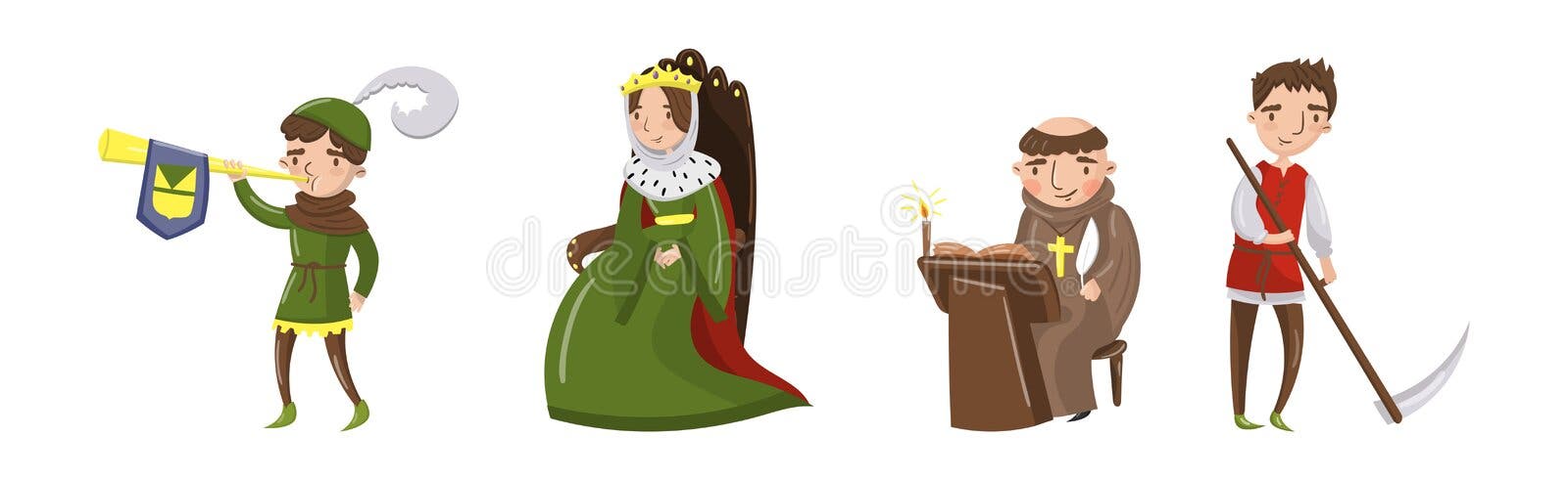 Medieval Cartoon Characters of a Queen, a King, a Prince, a Jester, a  Knight on Horseback and a Herald in Vector Stock Vector - Illustration of  character, clipart: 161056221