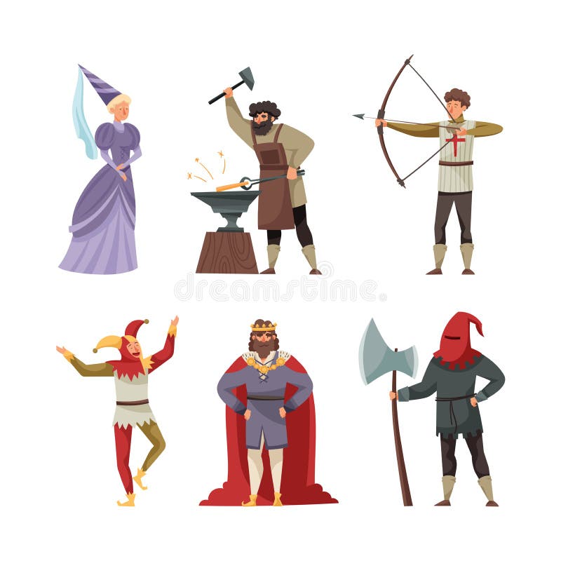 Medieval Cartoon Characters of a Queen, a King, a Prince, a Jester, a  Knight on Horseback and a Herald in Vector Stock Vector - Illustration of  character, clipart: 161056221